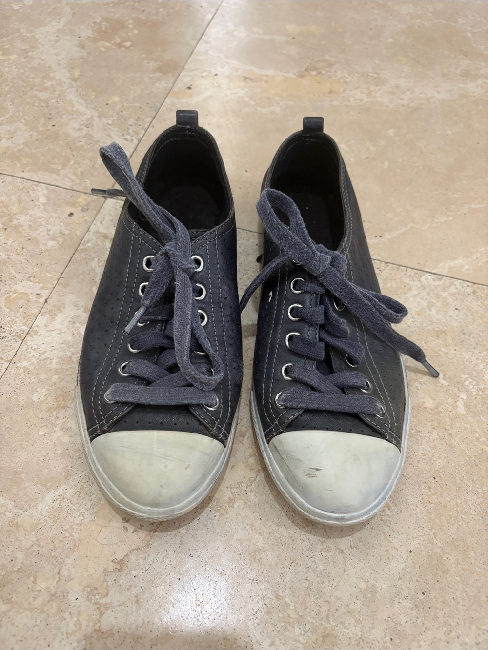 Prada women’s Navy and White Low-Top Lace-Up Sneakers - Picture 2 of 5
